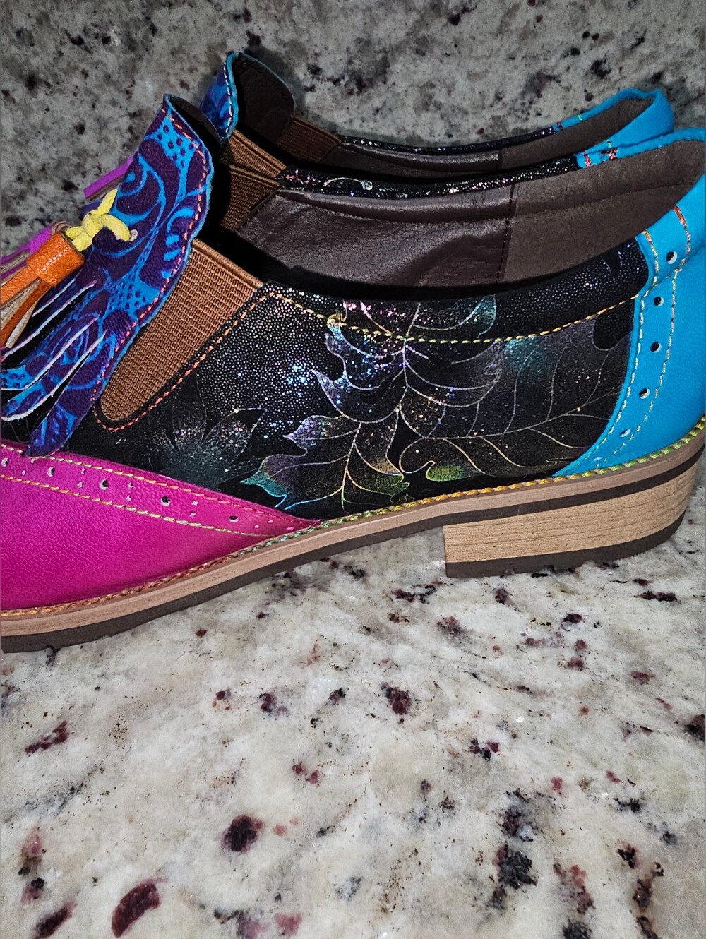 Bohemian Painted Brogue Leather Shoes Womens Wingtip Punk Purple Oxford Sz 42 - Picture 3 of 16